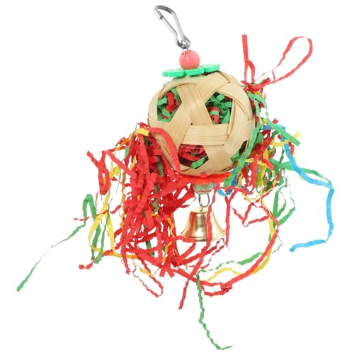 UPKOCH Bunte Papierstöcke Rattan Bell Papageienspielzeug Vogelstangen für Käfig Papageienkäfig Zubehör für Sittichkäfige groß Hängende Papageienspielzeug Kauspielzeug für Vögel hölzern von UPKOCH