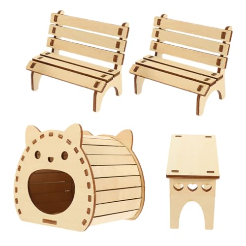 UPKOCH DIY Hamster Holzversteck mit Tisch und Stühlen Selbstmontage Kleintier Versteck aus Sicherem Geruchsneutralem Holz Langlebiges Haustier Spielhaus für Hamster und Kleine Haustiere von UPKOCH