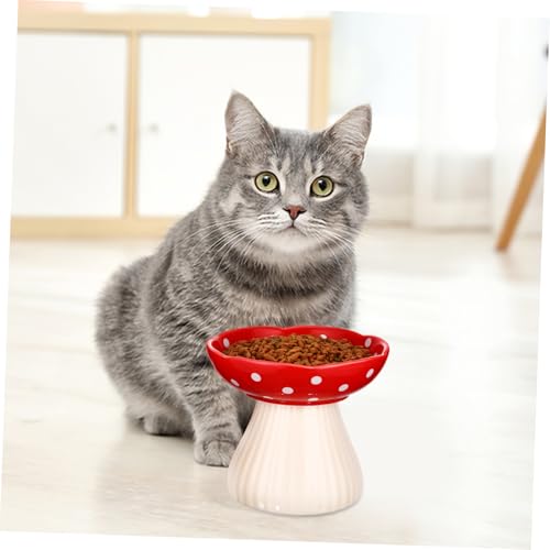 UPKOCH Erhöhter Keramik Katzenfutternapf Pilzform Breiter Flacher Napf Schalenfreundlich für Katzenschnurrhaare Leicht zu Reinigen Stilvoller Roter Futternapf für Kleine Katzen von UPKOCH