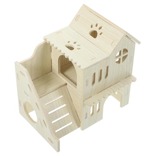 UPKOCH Hamster Holzversteck mit Rampe Mehrkammeriges Kleintierhaus aus Natürlichem Holz Gemütliches Meerschweinchen und Zwerghamster Nest Geeignet für Mäuse und Kleine Nager Dekoratives von UPKOCH