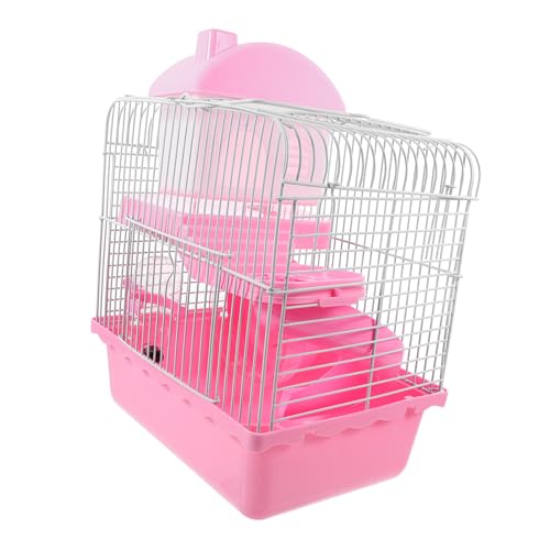 UPKOCH Doppelstöckiger Hamsterkäfig Aus Draht Und Kunststoff Für Zwerghamster Großes Hamsterschloss Mit Mehreren Kammern Atmungsaktiv Und Sicher Für Kleine Haustiere 23x17x33cm Rosa von UPKOCH