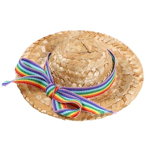 UPKOCH Haustier Strohhut mit Schleife Kleiner Hund Sombrero Partyhut Fotogenes Accessoire für Welpen und Katzen Komfortabel Vielseitig für Geburtstage und Festliche Anlässe von UPKOCH
