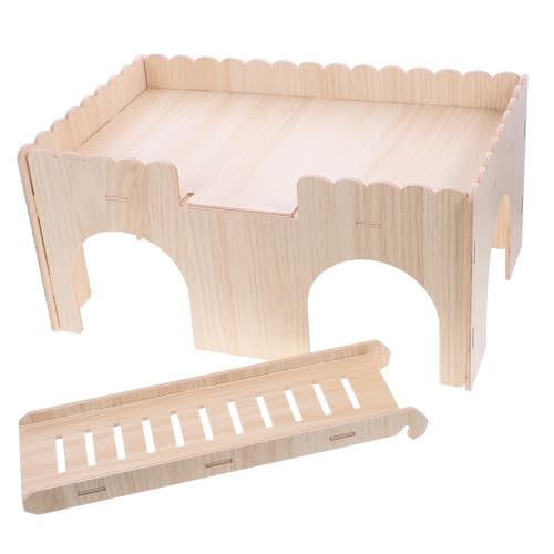 UPKOCH Holz Hamsterhaus mit Rutsche Kleintier Spielhaus und Zahnpflege Abnehmbar und Leicht zu Reinigen für Hamster Meerschweinchen und Kleine Nager Attraktives Villa Versteck von UPKOCH