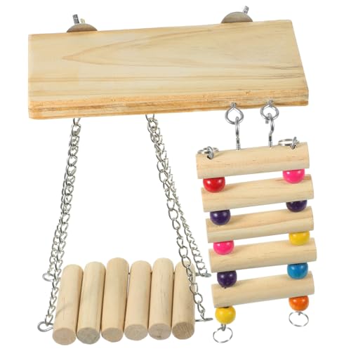 UPKOCH Holz Vogel mit Schaukeln und Leiter Plattform für Papageien Nymphensittiche und Vögel Einfache Stabiler Attraktives Design für Spiel und Spaß von UPKOCH