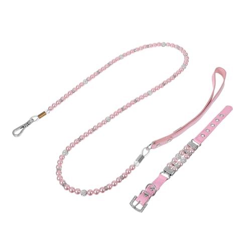 UPKOCH Hundehalsband und Leine für Kleine Hunde Verstellbar mit Perlen Strass-dekor Haustier-zugseil Stilvolles Accessoire für Spaziergänge Training und Festliche Anlässe von UPKOCH