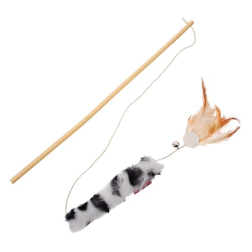 UPKOCH Interaktives Katzenspielzeug Federkitzler mit Glöckchen und Holzstiel Beweglicher Katzenangel für Kätzchen und Katzen Stressabbauendes Lustiges Katzenspielzeug Weißes Plüschdesign von UPKOCH