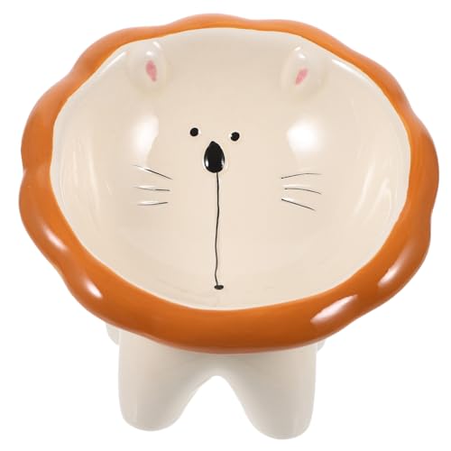 UPKOCH Keramik Erhöhter Katzennapf mit Cartoon Löwenmotiv Schräger Futternapf rutschfest Großes Fassungsvermögen Leicht zu Reinigen Stabile Futter und Wasserschale für Katzen und Kleine von UPKOCH