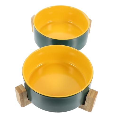 UPKOCH Keramik Katzennapf mit Holzständer Doppelte Futterschale für Wasser und Futter Abnehmbar und Leicht zu Reinigen Ergonomisch Erhöht Geeignet für Katzen Hunde und Kleintiere von UPKOCH