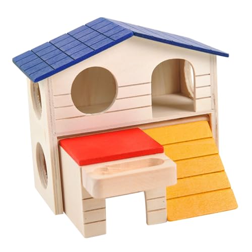 UPKOCH Kleine Haustierhütte für Hamster und Chinchillas Kreative Rattenvilla mit Blauen Dach Sicheres Käfigzubehör für Nager Gemütlicher Rückzugsort und Spielplatz von UPKOCH
