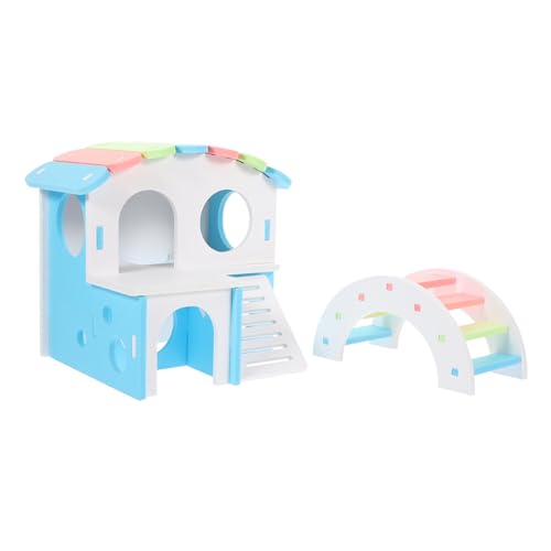 UPKOCH Premium Hamsterhaus aus Holz mit Großem Buntem Bogen und Blauem Farbdach Langlebiges Kleintier Versteck und Brücke Geeignet für Hamster Schlaf und Spielbereich Umweltfreundlich UPKOCH Premium Hamsterhaus aus Holz mit Großem Buntem Bogen und Blauem Farbdach Langlebiges Kleintier Versteck und Brücke Geeignet für Hamster Schlaf und Spielbereich Umweltfreundlich von UPKOCH