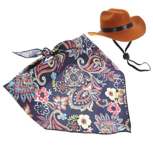 UPKOCH Vintage Hunde Hut und Bandana Leichtes Hundezubehör Lustige Kopfbedeckung und Halsband für Haustier Praktische Modisch für Drinnen und Draußen Braun von UPKOCH