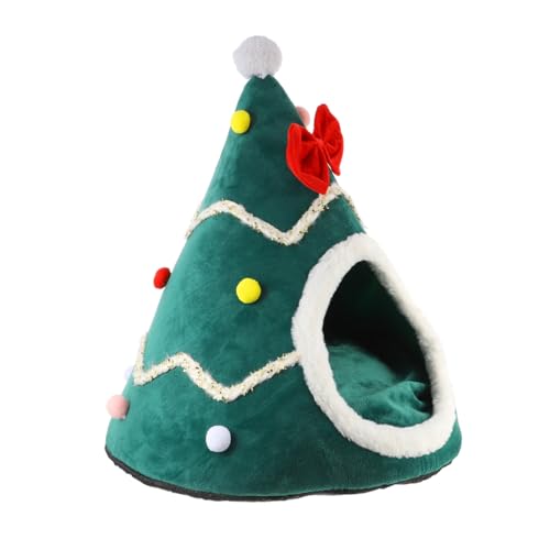 UPKOCH Weihnachtliches Winddichtes Haustier Schlafnest Grün Warmes Abnehmbares Katzen und Hundebett mit Halboffenem Design für Sicheren Gemütlichen Rückzugsort im Winter von UPKOCH