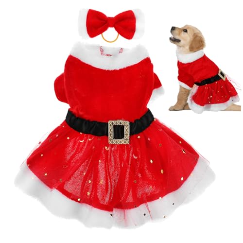 UPKOCH Weihnachtskostüm für Hunde Santa Claus Hundekleidung mit Süßem Haarband Wärmer und Gemütlicher S für Festlichkeiten und Partys Weihnachten Haustier Kleidung von UPKOCH