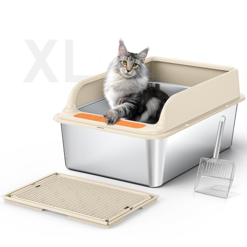 UPOTGP Katzentoilette aus Edelstahl, XL Katzentoilette für große Katzen, 59,9 cm L x 39,9 cm B x 30,5 cm H, extra große Katzentoilette hochseitig, Anti-Auslauf, nicht klebrig, einfache Reinigung, UPOTGP Katzentoilette aus Edelstahl, XL Katzentoilette für große Katzen, 59,9 cm L x 39,9 cm B x 30,5 cm H, extra große Katzentoilette hochseitig, Anti-Auslauf, nicht klebrig, einfache Reinigung, von UPOTGP