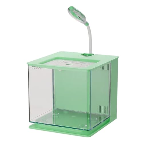 UPWONEC Kunststoff-Würfel-Aquarium, Modernes Desktop-Aquarium Mit Licht, Kleines Betta-Aquarium, USB-Betriebenes Aquarium Für Goldfische, Büro-Mini-Aquarium Mit Filterbereich,Grün von UPWONEC