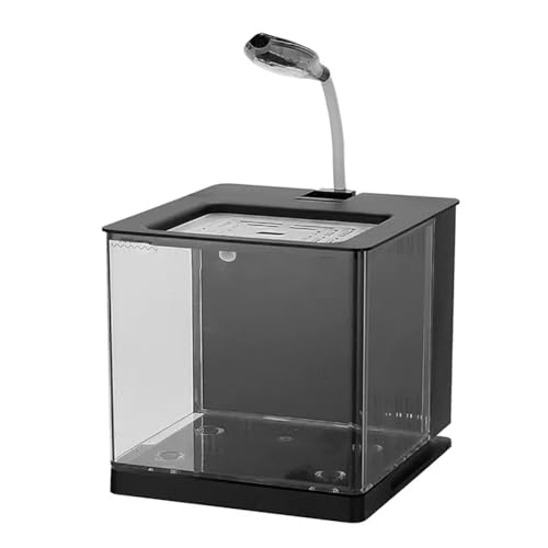 UPWONEC Kunststoff-Würfel-Aquarium, Modernes Desktop-Aquarium Mit Licht, Kleines Betta-Aquarium, USB-Betriebenes Aquarium Für Goldfische, Büro-Mini-Aquarium Mit Filterbereich,Schwarz von UPWONEC