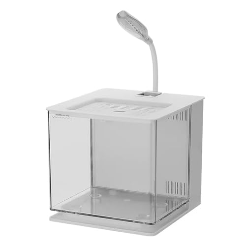 UPWONEC Kunststoff-Würfel-Aquarium, Modernes Desktop-Aquarium Mit Licht, Kleines Betta-Aquarium, USB-Betriebenes Aquarium Für Goldfische, Büro-Mini-Aquarium Mit Filterbereich,Weiß von UPWONEC