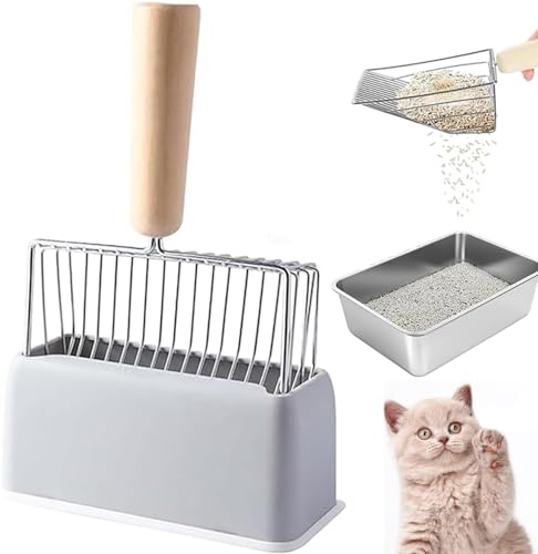 UQMIQURA Edelstahl-Katzenstreuschaufel mit Halter, Metall-Katzenstreuschaufel, leicht zu reinigen, schnelles Sieben von Katzenstreu von UQMIQURA