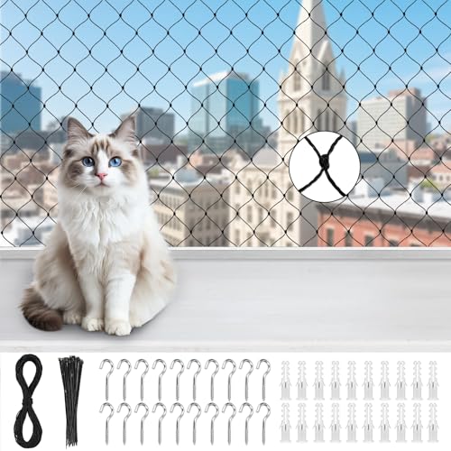 URAQT Balkon-Katzennetz, 3 x 4 m Katzennetz, verstärkter Draht, ohne Bohren, Katzenschutznetz, Balkon-Katzennetz, zur Befestigung von Balkon, Terrasse, Fenstern, Türen, Zäunen URAQT Balkon-Katzennetz, 3 x 4 m Katzennetz, verstärkter Draht, ohne Bohren, Katzenschutznetz, Balkon-Katzennetz, zur Befestigung von Balkon, Terrasse, Fenstern, Türen, Zäunen von URAQT