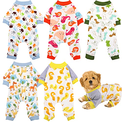 URATOT 5 Stück Welpen-Hunde-Pyjamas, Haustier-Jumpsuit, weich, für Welpen, Hunde, Katzen, 5 Stile (Medium) von URATOT