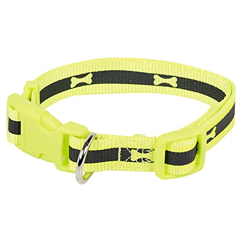 Hundehalsband, Nylon, verstellbar, Knochenmuster, fluoreszierend, Gelb, Größe M, 2 Größen von URBNLIVING