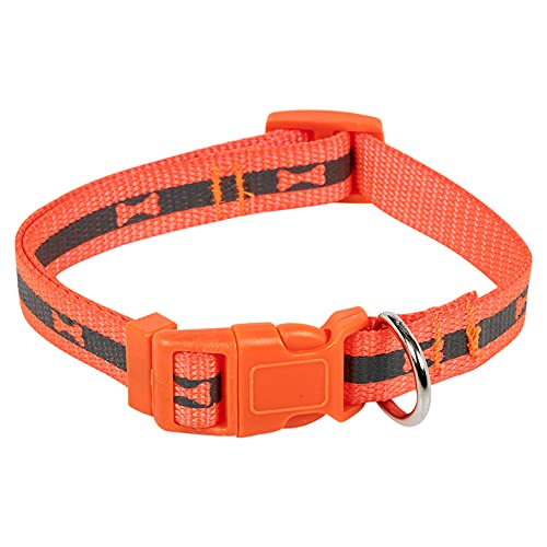 Hundehalsband, Nylon, verstellbar, Knochenmuster, fluoreszierend, Größe S, Orange, 2 Größen von URBNLIVING