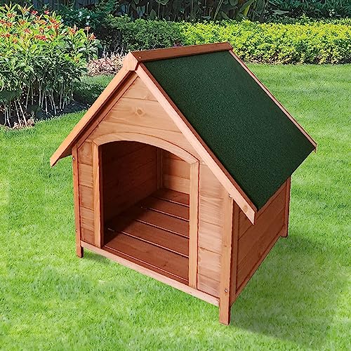 Isolierte Hundehütte aus Holz für Hunde und Welpen, einfach zu montieren, erhöht, wetterfest, aus Holz (Spitzdach) von URBNLIVING