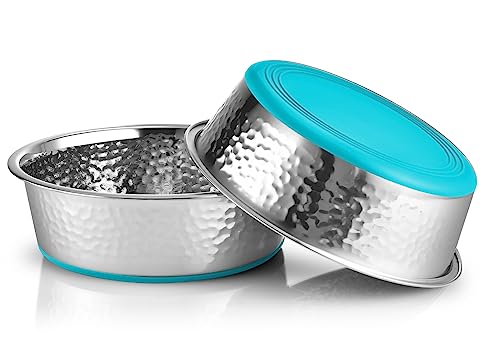 URBUDDIES Hundenäpfe aus gehämmertem Edelstahl, 11 Tassen, türkiser Boden, 2 Stück von URBUDDIES