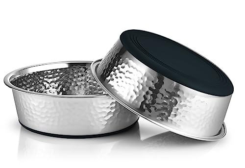 URBUDDIES Katzennäpfe aus gehämmertem Edelstahl für Katzen, Premium-Metall-Katzennäpfe mit rutschfester Gummiunterseite, spülmaschinenfest, leicht zu reinigen, 2 Tassen, schwarzer Boden, 2 Stück URBUDDIES Katzennäpfe aus gehämmertem Edelstahl für Katzen, Premium-Metall-Katzennäpfe mit rutschfester Gummiunterseite, spülmaschinenfest, leicht zu reinigen, 2 Tassen, schwarzer Boden, 2 Stück von URBUDDIES