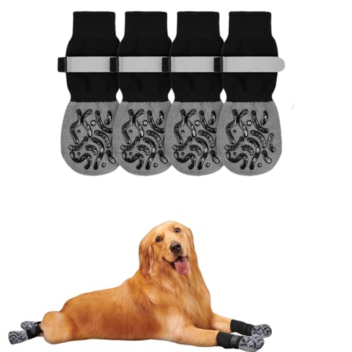 2 Paar Anti-Rutsch Hundesocken mit Klettverschluss, 18cm Länge, Leopardenmuster Silikon-Sohle, Schwarz-Grau von URCHUZE
