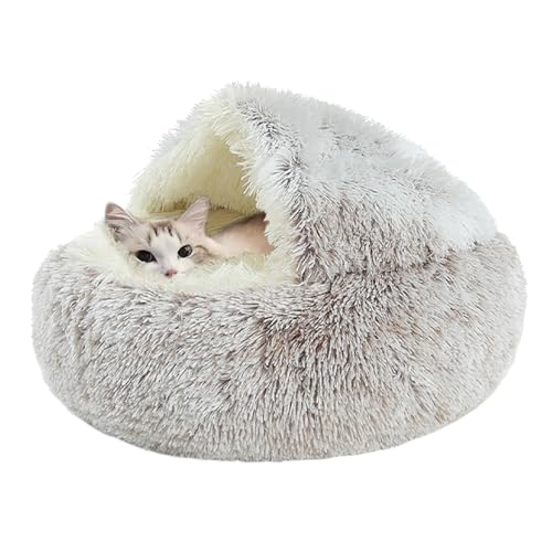 Katzenbett Flauschig, Katzenschlafsack, Beruhigendes Bett für Katzen und Kleine Hunde, Katzenschlafsack, Plüsch-Katzenbett, Decke, rutschfest, maschinenwaschbar, für Katzen und Welpen (XL 65cm, Braun) von URCheers