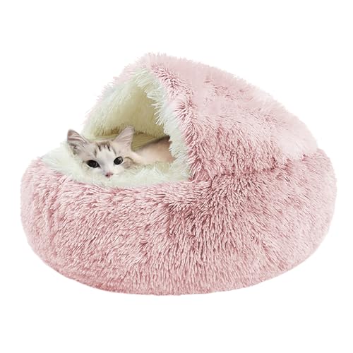 Katzenbett Flauschig, Katzenschlafsack, Beruhigendes Bett für Katzen und Kleine Hunde, Katzenschlafsack, Plüsch-Katzenbett, Decke, rutschfest, maschinenwaschbar, für Katzen und Welpen (XL 65cm, Rosa) von URCheers