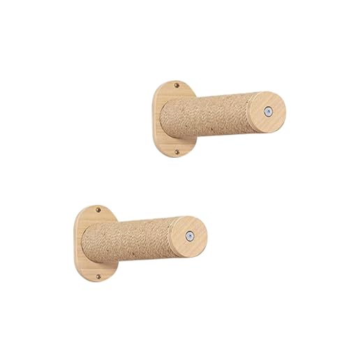 Wandregale für Katzen, Wandmöbel mit Katzenhängematte, Wandmontage, Katzenkletterstufe mit Jutekratzern, massives Naturkautschukholz, Katzenholz-Stepper (Holzfarbe, 2 x Stufen, 1) von URCheers