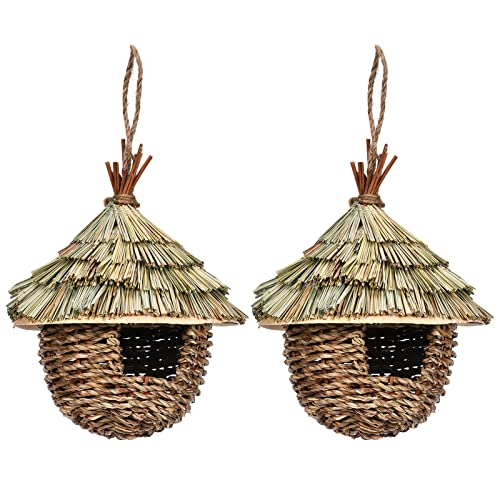 2 Stück handgewebte Vogelnistkästen handgefertigtes Vogelnest gewebtes Vogelhaus Grashaus für Kolibris hängende Vogelhäuschen für den Außenbereich 22 x 17 cm von URFEDA