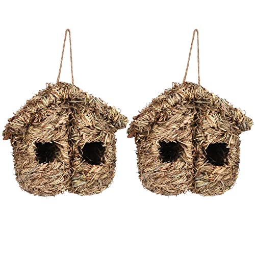 2 Stück handgewebte Vogelnistkästen handgefertigtes Vogelnest gewebtes Vogelhaus Grashaus für Kolibris hängende Vogelhäuser im Freien für Gartenbalkon von URFEDA