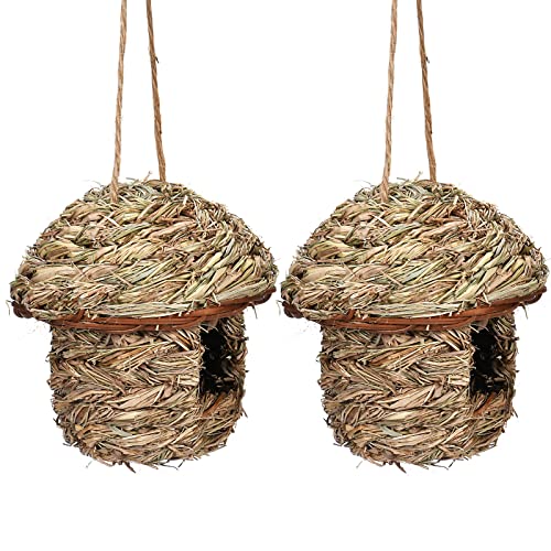 2 Stück handgewebte Vogelnistkästen handgefertigtes Vogelnest gewebtes Vogelhaus Grashaus für Kolibris zum Aufhängen im Freien Vogelhäuschen für den Garten 12 x 15 cm von URFEDA