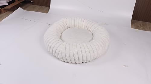Calming Dount Hundebett, Plüsch, flauschig, rund, maschinenwaschbar, Anti-Angst (Creme, L) von URGVANZ PET