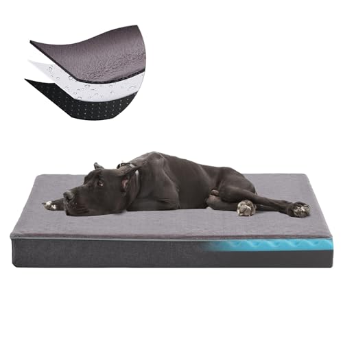 URGVANZ PET Extra großes orthopädisches Hundebett aus Memory-Schaum mit waschbarem Plüschbezug, kühlendes Hundekäfigbett mit wasserdichtem Futter, 127 cm von URGVANZ PET