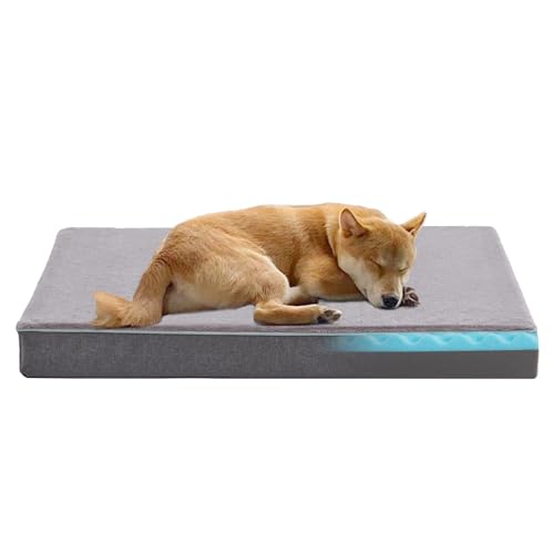 URGVANZ PET Große orthopädische Hundebetten aus Memory-Schaum mit Kühlgel, maschinenwaschbar, Kaninchen-Plüsch-Oberfläche, geeignet für mittelgroße und große Hunde (88.9x55.9x7.6 cm) von URGVANZ PET