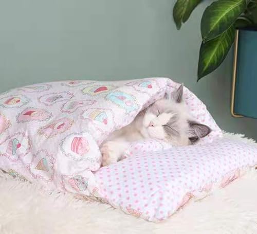 Halbgeschlossener Katzenschlafsack, selbstwärmendes Katzennestbett, Haustiermatte, Teppich mit Kissen, bequemes Haustierhöhlenbett, warmes Katzennest im Herbst und Winter, Hundehütte von URITIS