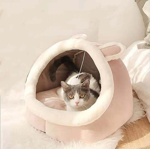 Katzenhaus, niedliche Katzenbetten für den Innenbereich, dekoratives halbgeschlossenes Haustierbett mit hängendem Spielzeug und Wattestäbchen für Kätzchenwelpen, geeignet für Katzen und Hunde, Vier-Ja von URITIS