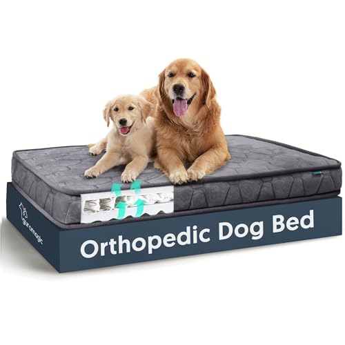 Spring Orthopädische Hundebetten für extra große Hunde, leises und wasserdichtes Hundebett mit abnehmbarem waschbarem Bezug und rutschfester Unterseite, Eierkisten-Schaumstoff mit Haustierbettmatte, von URPET