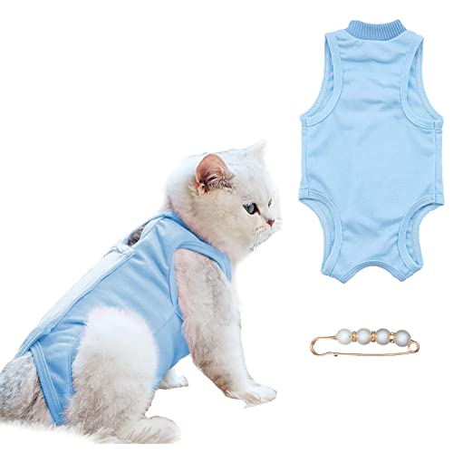 URROMA 1 Pack Blue Cat Recovery Suit Soft Breathable Cat Recovery Clothes E-Collar Cat Wundchirurgie Recovery Suit After Operations Wear for Cats Kitten, L von URROMA