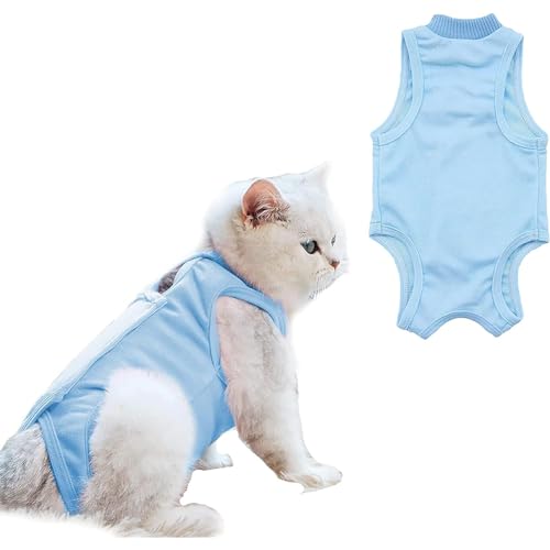 URROMA 1 Pack Blue Cat Recovery Suit Soft Breathable Cat Recovery Clothes E-Collar Cat Wundchirurgie Recovery Suit After Operations Wear for Cats Kitten, M von URROMA