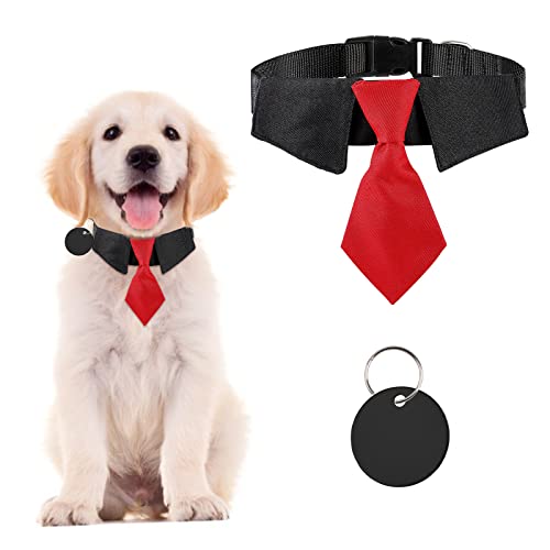 URROMA 1 Pack Hunde-Smoking-Halsband mit roter Krawatte, Hundehalsband, verstellbares Hundehalsband, mit Schnellverschluss-Schnalle für kleine, mittelgroße Hunde, S von URROMA