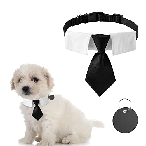 URROMA 1 Pack Dog Tuxedo Collar with Black Tie, Dog Neck Tie Adjustable Dog Necktie Collar with Quickly Release Buckle for Small Medium Dogs, S von URROMA