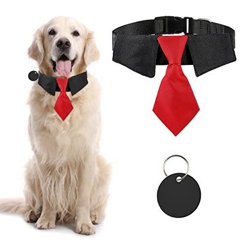 URROMA 1 Pack Hunde-Smokinghalsband mit roter Krawatte, Hundehalsband, verstellbares Hundehalsband, mit Schnellverschluss-Schnalle für mittelgroße Hunde, L von URROMA