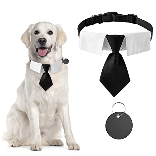 URROMA 1 Pack Dog Tuxedo Collar with Black Tie, Dog Neck Tie Adjustable Dog Necktie Collar with Quickly Release Buckle for Small Medium Dogs, L von URROMA