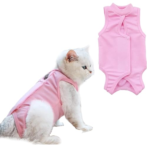 URROMA 1 Pack rosa Katze Recovery Anzug, weich atmungsaktiv Katze Recovery Kleidung E-Collar Cat Wundchirurgie Erholung Anzug nach Operationen Tragen für Katzen Kätzchen, L von URROMA