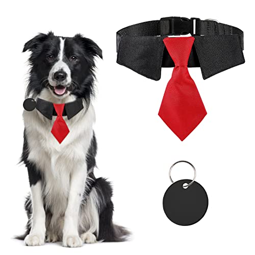 URROMA 1 Packung Hunde-Smokinghalsband mit roter Krawatte, Hundehalsband, verstellbares Hundehalsband, mit Schnellverschluss-Schnalle für kleine, mittelgroße Hunde, M von URROMA